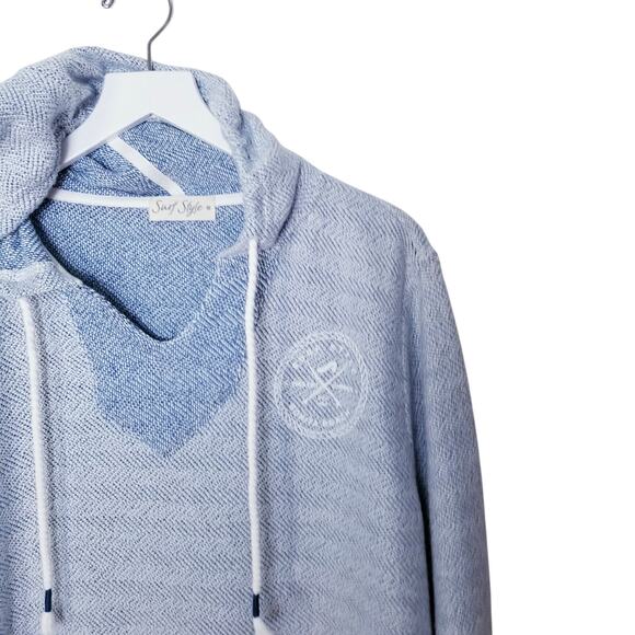 SURF STYLE Light Blue V-Neck Pullover Drawstring  Baja Kanga Hoodie - Size M - Picture 2 of 6